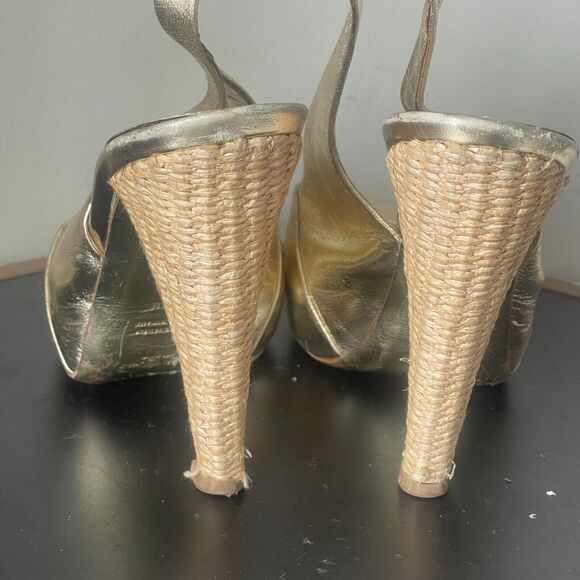 Yves Saint Laurent YSL Square Toe Gold Slingback High Heel Size 38 7.5 US - Picture 11 of 13